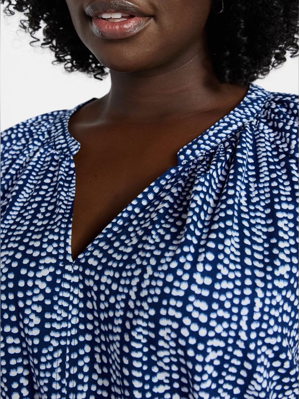Blue Printed Tie-Waist Midi Peasant Dress - Picture 3 of 4